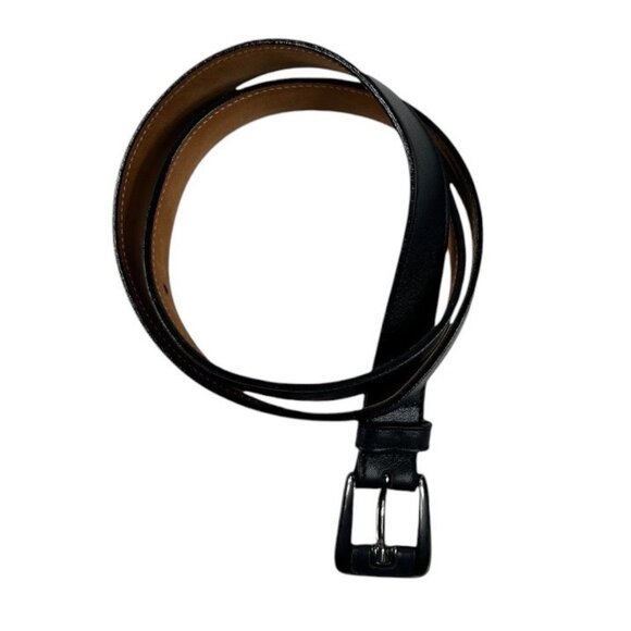 Tanner Italian Black Leather Belt Silvertone Buckle Size Medium Made in Italy - Picture 3 of 12
